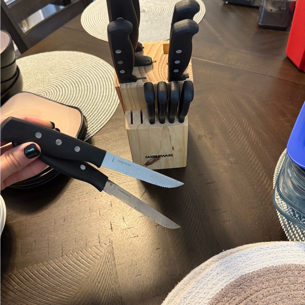 Farberware Wooden Knife Block Set with Black Handles - Picture 3 of 3